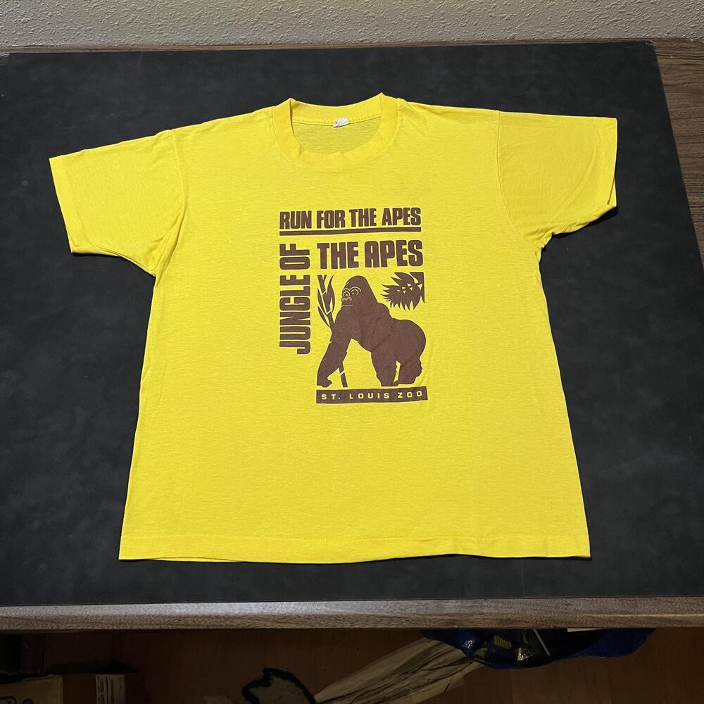 Vintage St Louis Zoo Run For The Apes Shirt T-Shirt Mens XL Yellow 1988 Graphic
